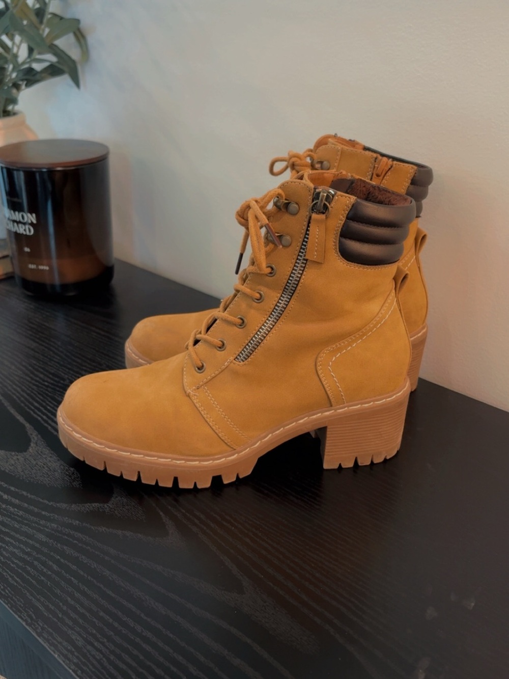 Women's Lace-Up Chunky Heel Boots in Tan size 8